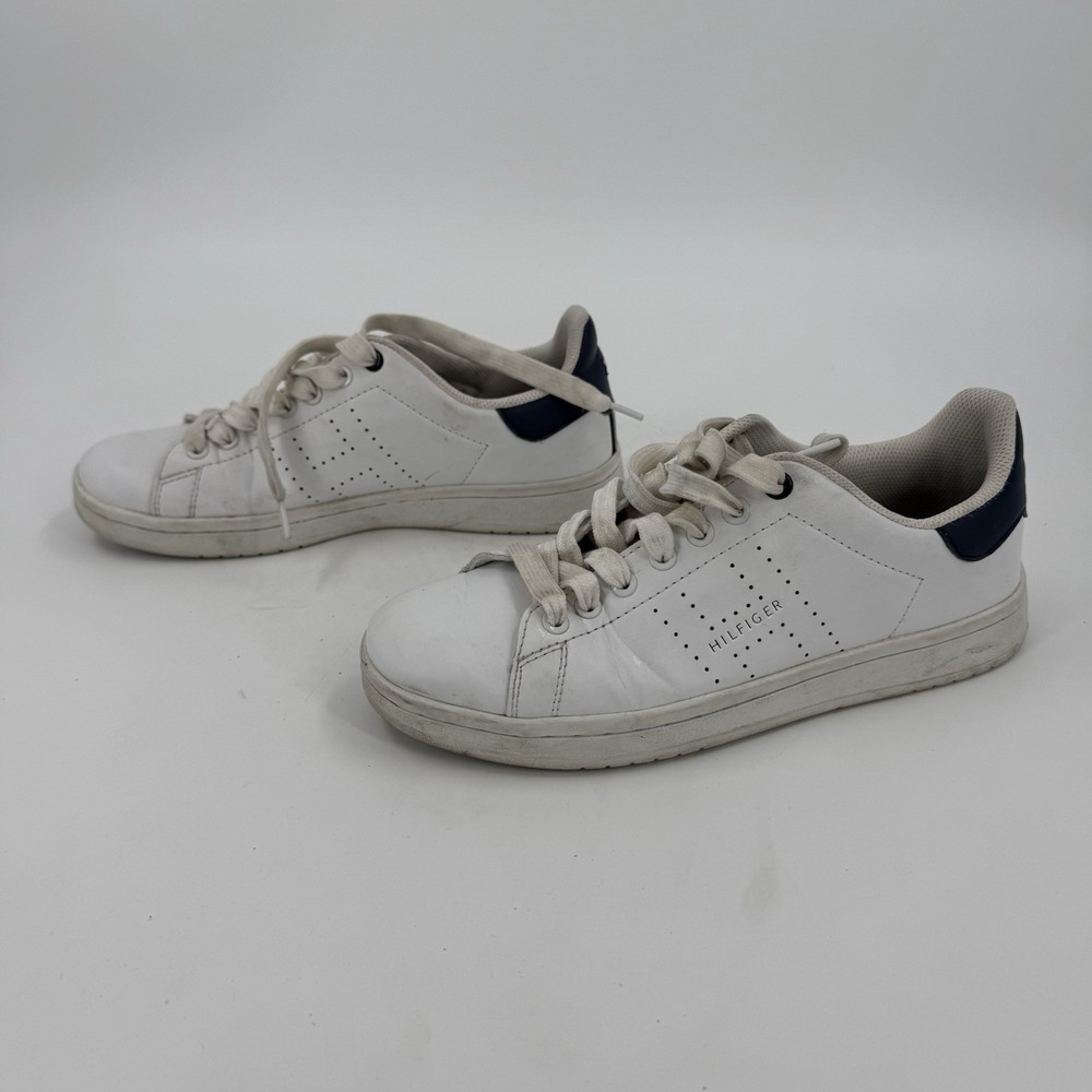 Tommy Hilfiger Women's Size 7 White Navy Leather Lace Up Low Top Sneakers